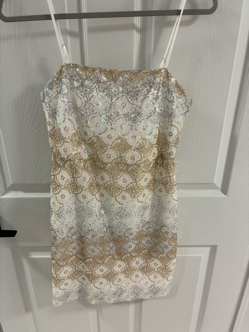 Altar'd State White and Gold Sequin Mini Dress